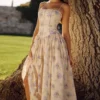 Ysabella Ivory Sweet Peony Floral Print Cotton Midi Sommerkjoler