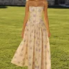 Ysabella Ivory Sweet Peony Floral Print Cotton Midi Sommerkjoler