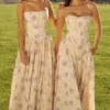 Ysabella Ivory Sweet Peony Floral Print Cotton Midi Sommerkjoler