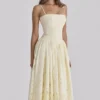 Ysabella Lemon Custom Lace + Broderie Anglaise Midi Sommerkjoler