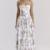 Ysabella Off White Vintage Ribbon Print Cotton Midi Sommerkjoler