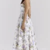 Ysabella Off White Vintage Ribbon Print Cotton Midi Sommerkjoler