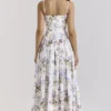 Ysabella Off White Vintage Ribbon Print Cotton Midi Sommerkjoler