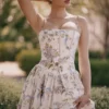 Ysabella Off White Vintage Ribbon Print Cotton Midi Sommerkjoler