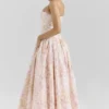 Ysabella Peach Floral Print Stretch Cotton Midi Sommerkjoler