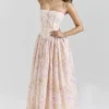 Ysabella Peach Floral Print Stretch Cotton Midi Sommerkjoler