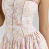 Ysabella Peach Floral Print Stretch Cotton Midi Sommerkjoler