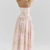 Ysabella Peach Floral Print Stretch Cotton Midi Sommerkjoler