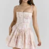 Ysabella Peach Floral Print Stretch Cotton Mini Sommerkjoler