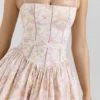 Ysabella Peach Floral Print Stretch Cotton Mini Sommerkjoler