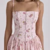 Ysabella rosa vintage rose-print bomulls midi-sommerkjoler