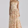 Ysabella Warm Rose Print Cotton Midi Sommerkjoler