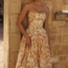 Ysabella Warm Rose Print Cotton Midi Sommerkjoler