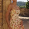 Ysabella Warm Rose Print Cotton Midi Sommerkjoler