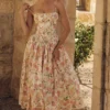 Ysabella Warm Rose Print Cotton Midi Sommerkjoler