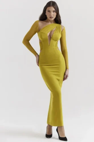 Zahra Chartreuse Plunge Maxikjole