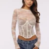 Zoe Vintage elfenbensfarget langermet korsetter-top i blonder